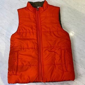 Reversible orange and green puffer vest